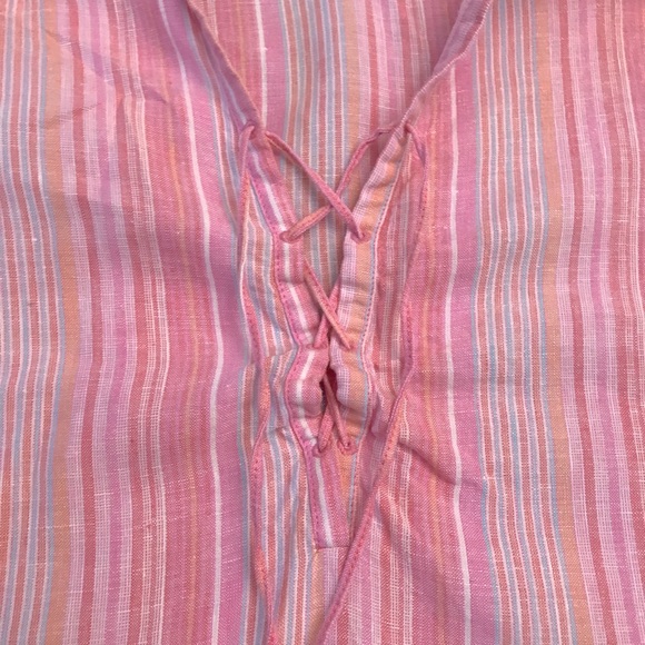 St Johns Bay Linen Top Womens Size XL Extra Large Pink Candy Stripe Relaxed Fit - Picture 7 of 9